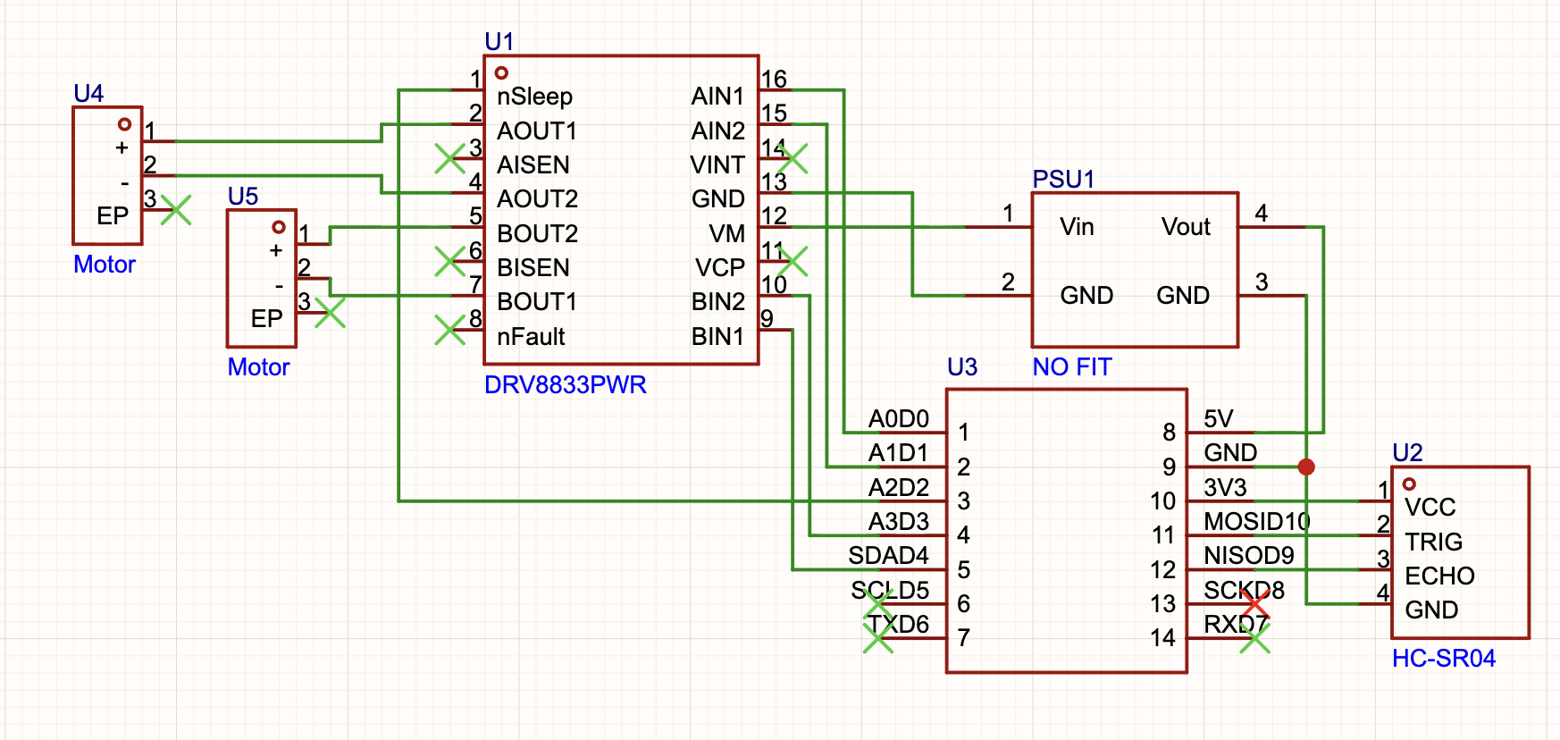 Circuit schematic for the AliPayBot controller, motor driver, and connections.