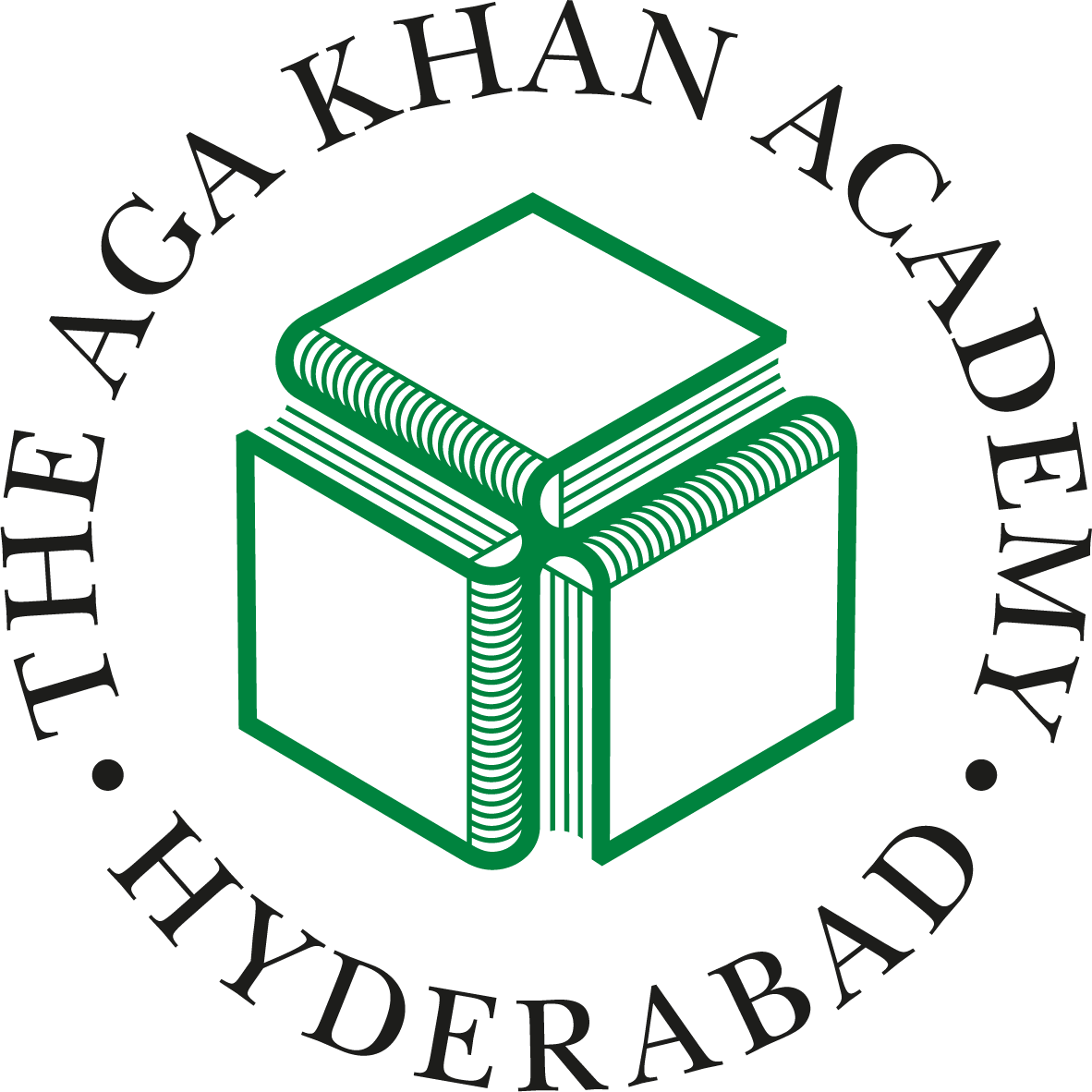Aga Khan Academy Hyderabad emblem with a green open-book symbol.