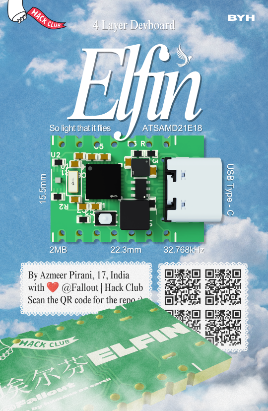 Project zine cover showing the Elfin microcontroller board and project information.