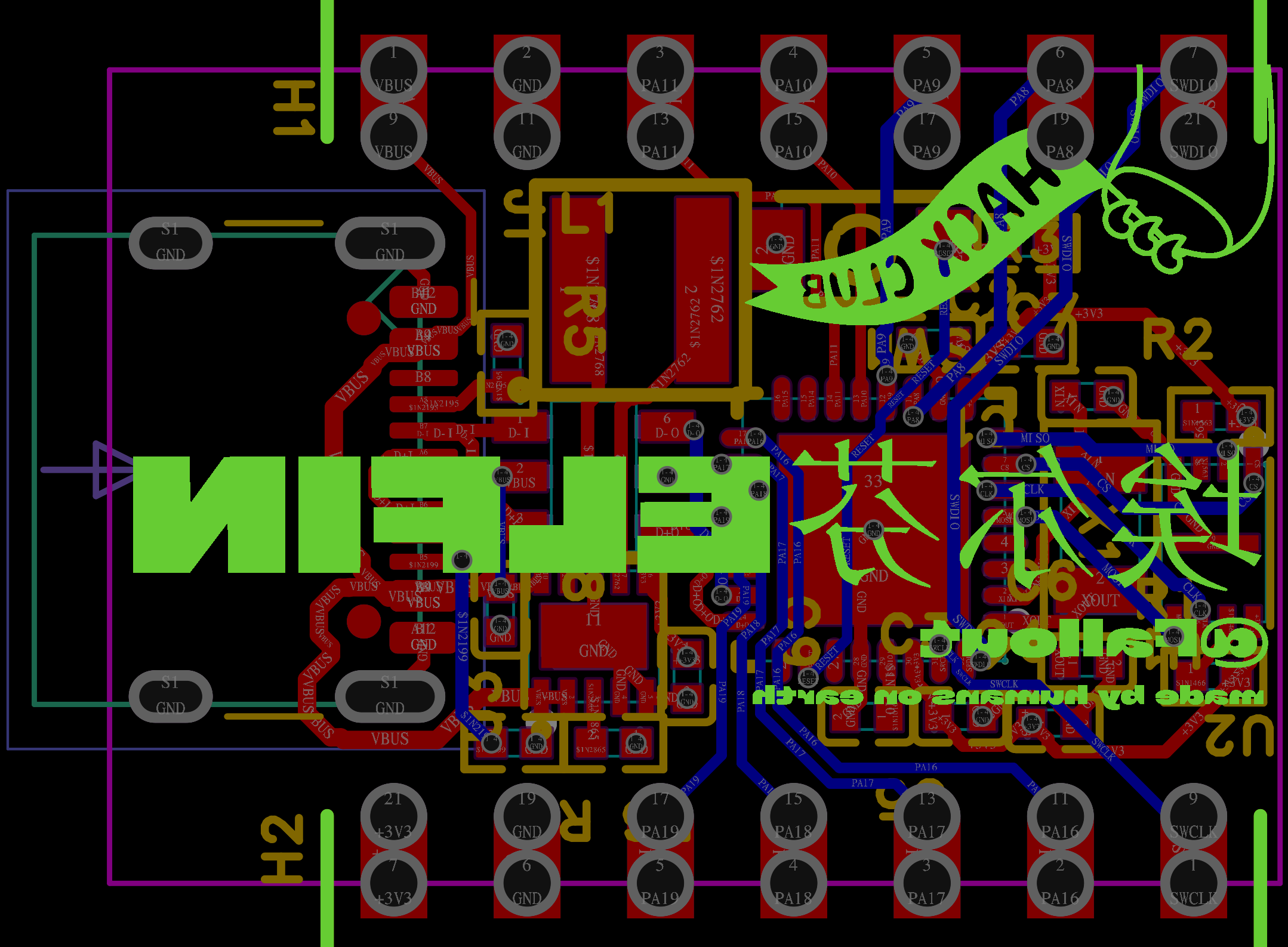 Dark-background PCB layout for the Elfin microcontroller board.