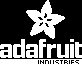 White Adafruit flower logo used as an OLED library splash graphic.