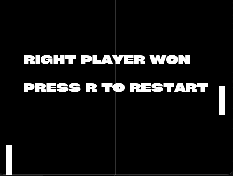 Pong game-over screen announcing that the right player won and prompting a restart.
