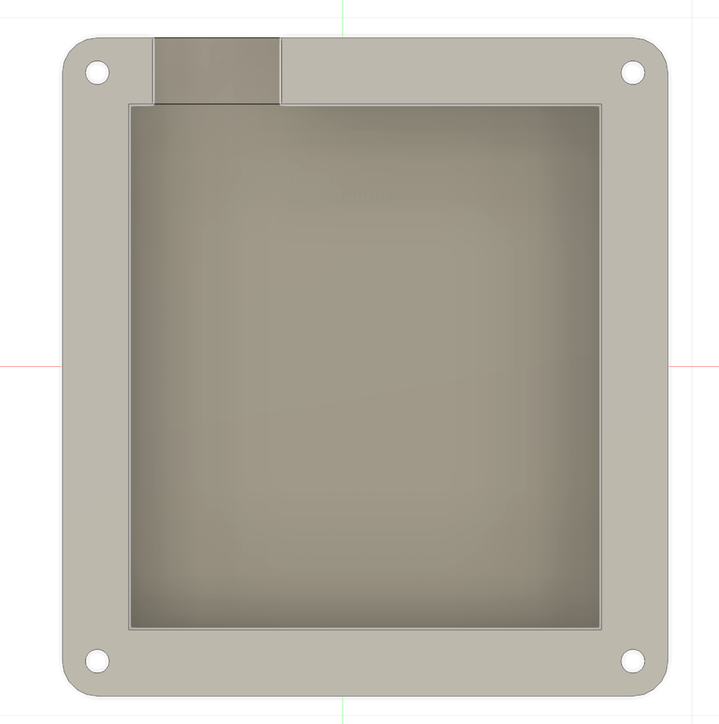 CAD render of the square Macropad enclosure shell with a recessed center and corner screw holes.