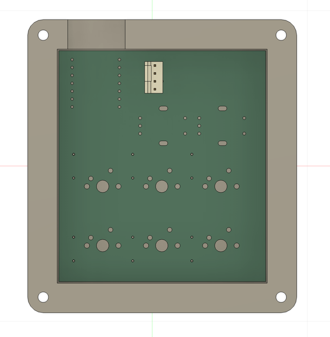 Rear layout of the square Macropad PCB with connector and mounting-hole positions.
