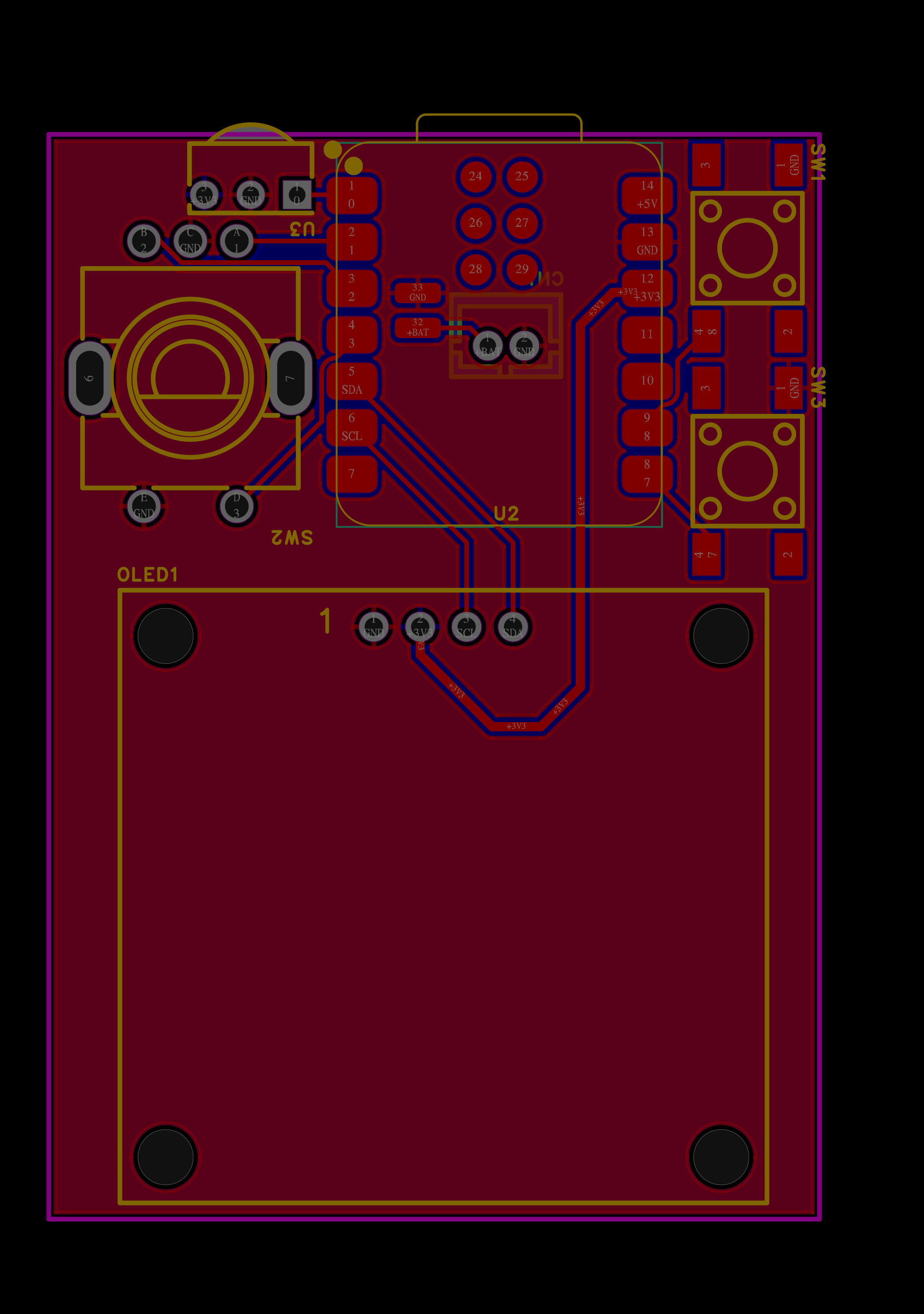 PCB layout for the Rova device, showing the board outline and component placement.