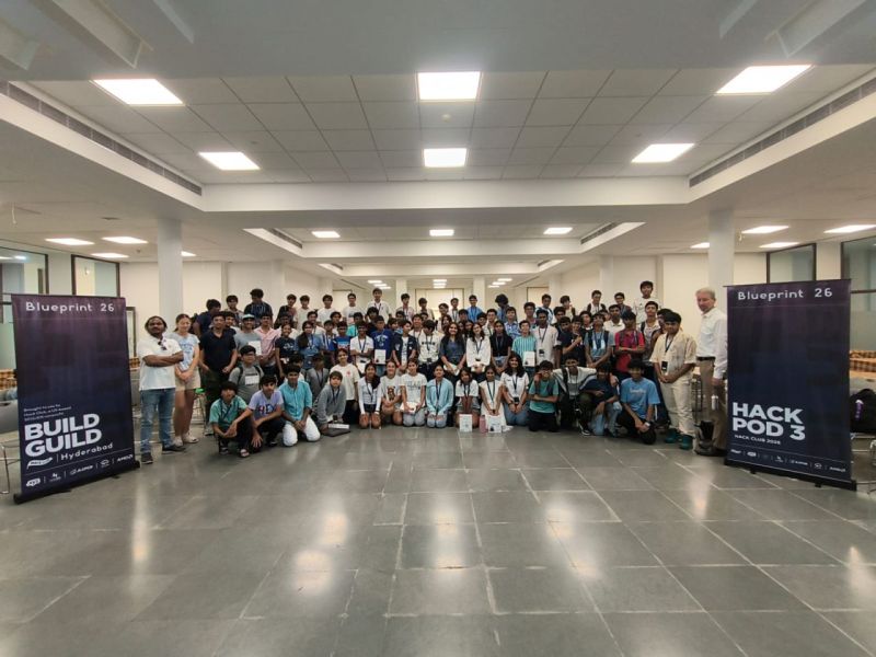 Students and organisers gather for the Build Guild Hyderabad event.
